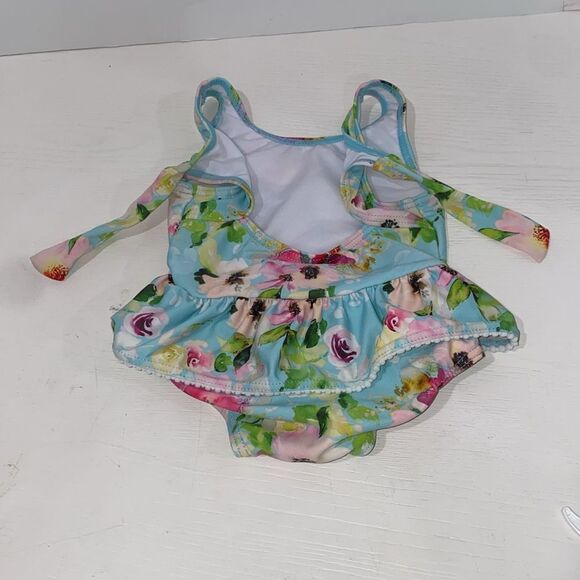 Snapper Rock Blue and Pink One Piece Swimsuit with Ruffles Size 24-36M - Picture 3 of 5